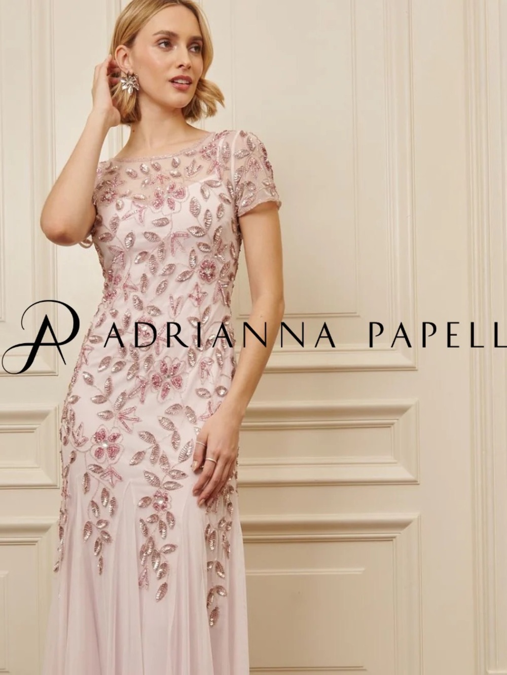 Adrianna Papell Blush Pink Beaded Gown Size 16 NWT Formal Evening Dress MOB GALA - Picture 11 of 16